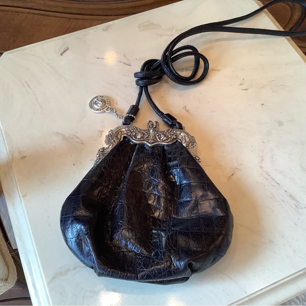 Brighton Old World Vintage Black Embossed Leather with Antiqued Silver Trim